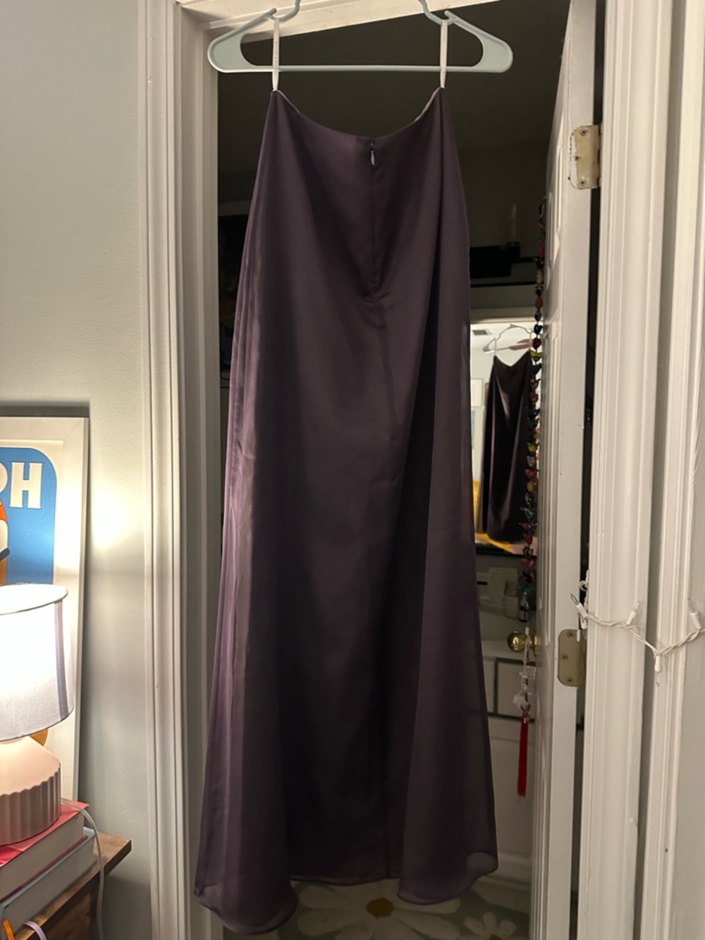 Strapless Satin Evening Dress in Deep Plum